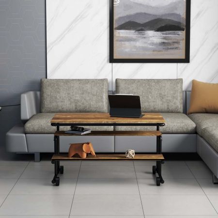 Industrial Pipe Layer Wheel Rectangular Coffee Table